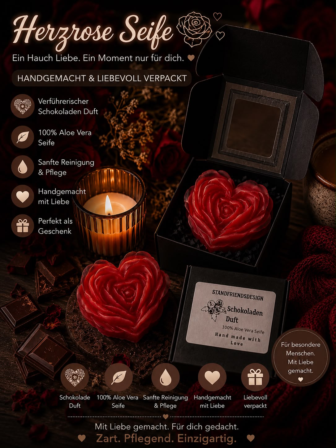 Herzrosen Seife Schokoladen Duft
