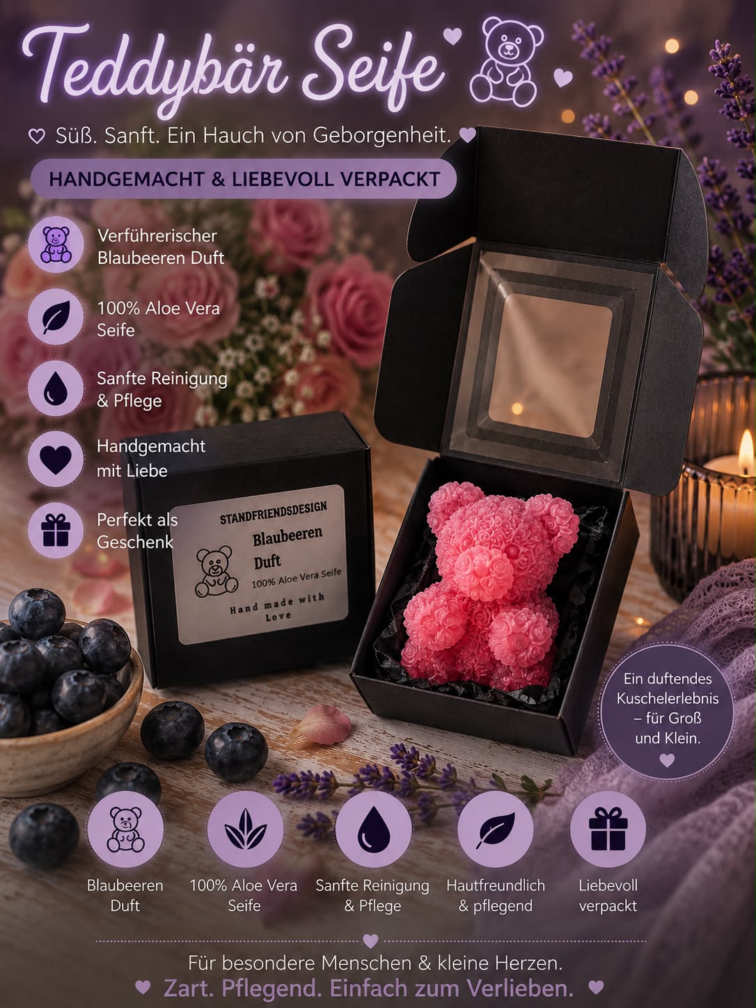 Teddybär Seife mit Blaubeeren Duft