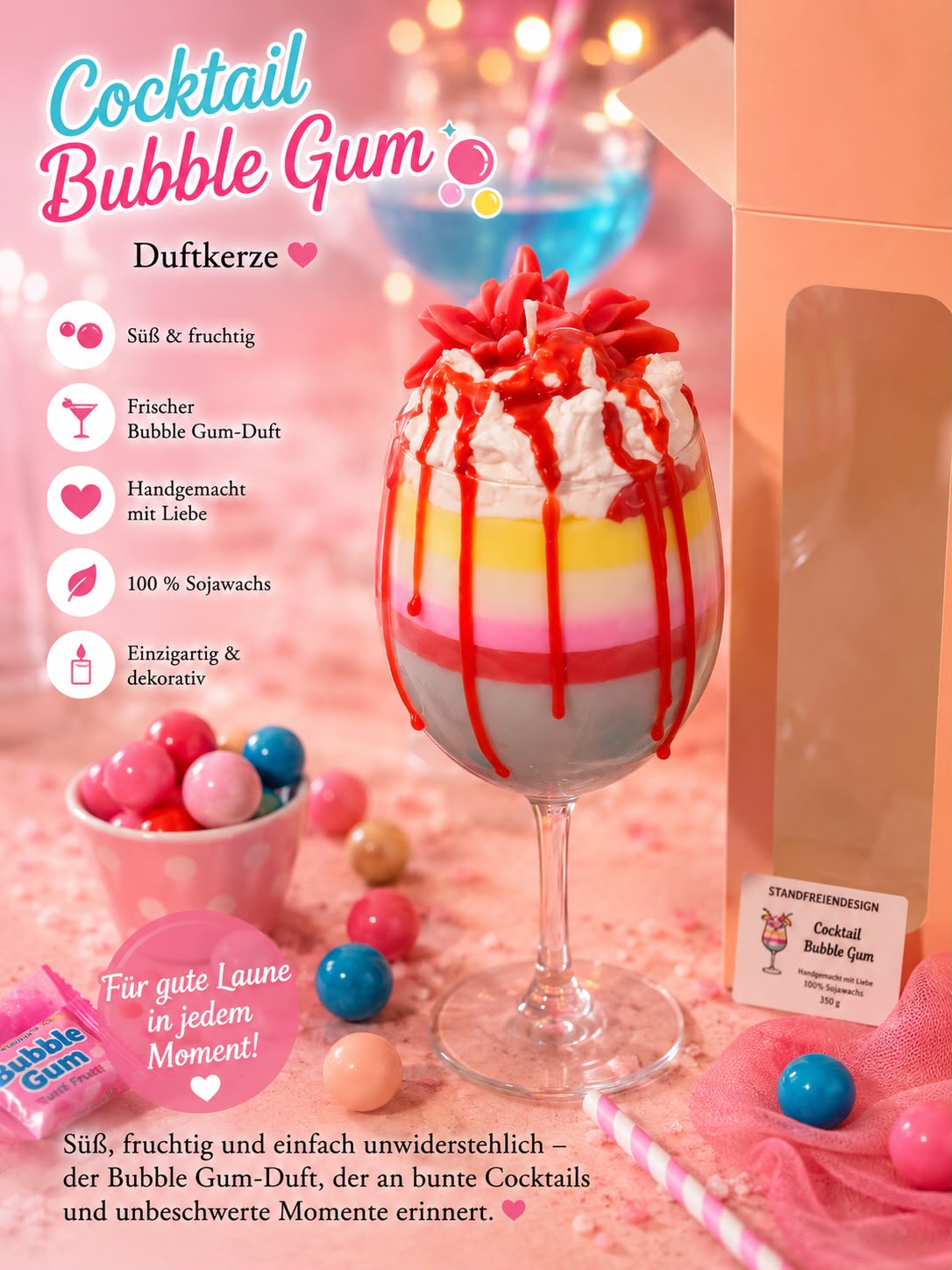 Cocktail Kerzen mit Bubble Gum Duft