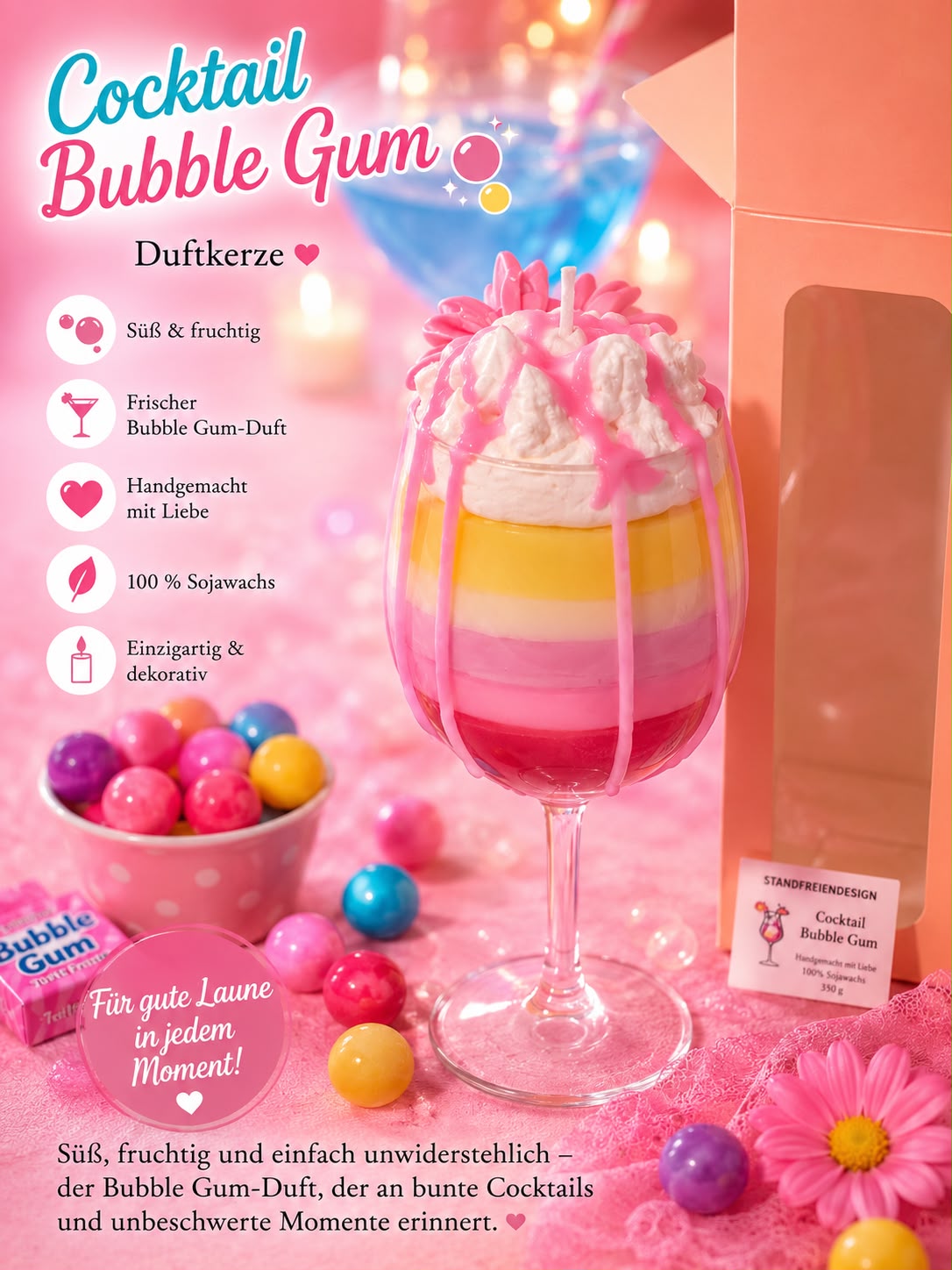 Cocktail Kerzen mit Bubble Gum Duft