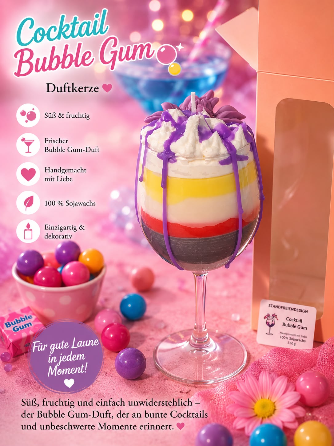 Cocktail Kerzen mit Bubble Gum Duft