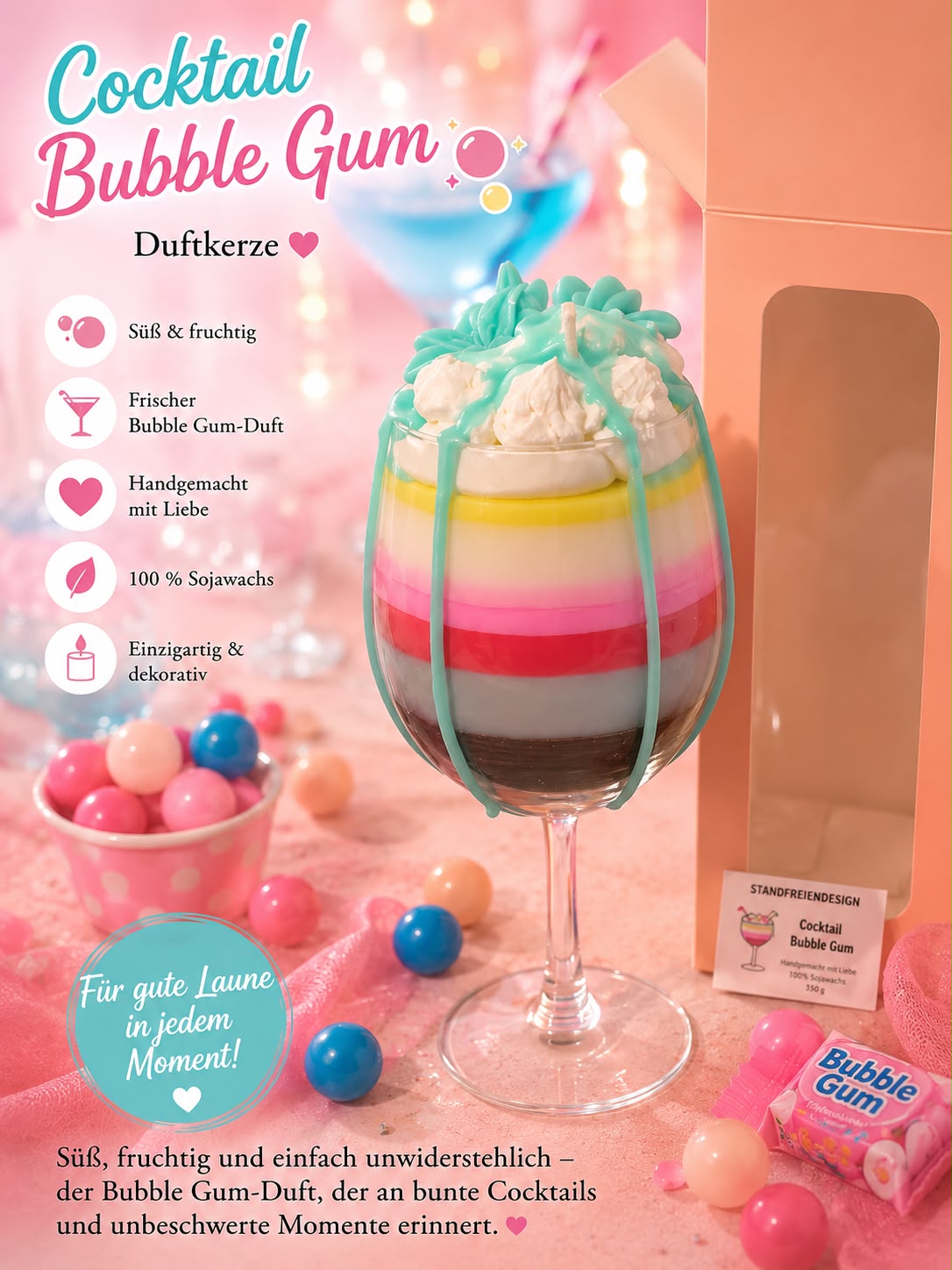 Cocktail Kerzen mit Bubble Gum Duft