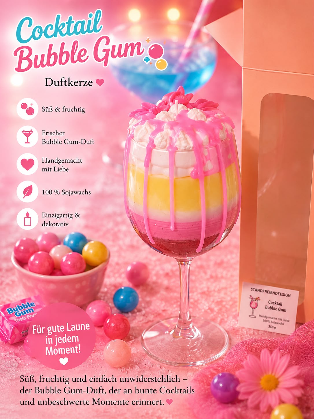 Cocktail Kerzen mit Bubble Gum Duft