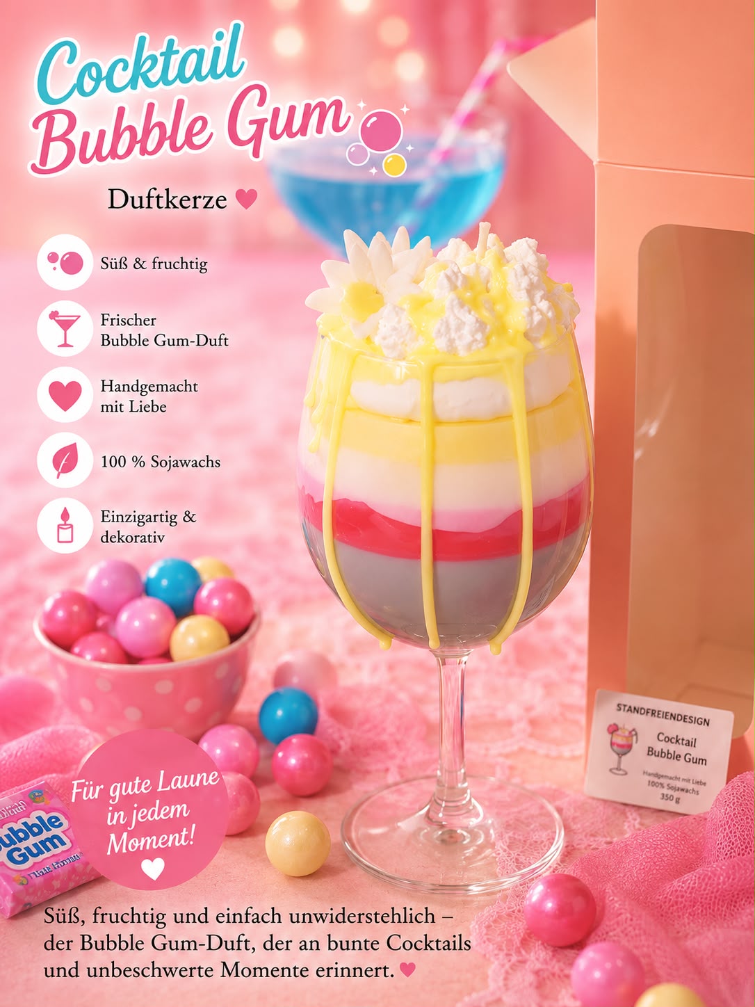 Cocktail Kerzen mit Bubble Gum Duft